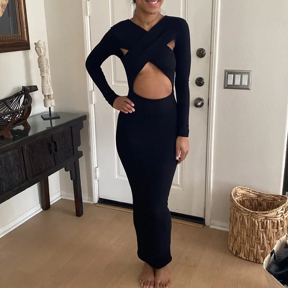 Naked Wardrobe black sleek dress - Picture 2 of 6